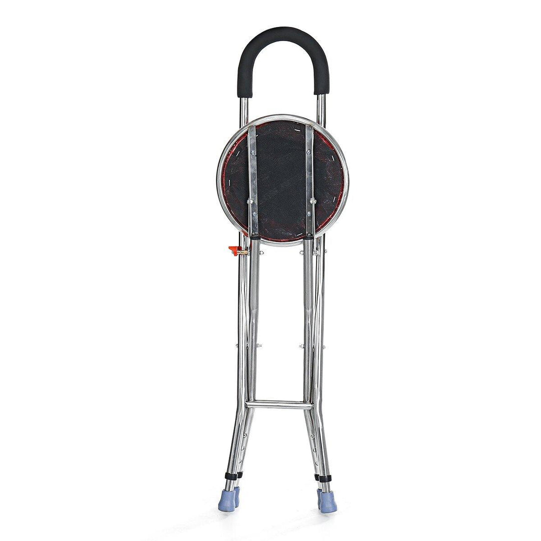 Adjustable Height Folding Stainless Steel Cane Chair Seat Portable Walking Stick - MRSLM