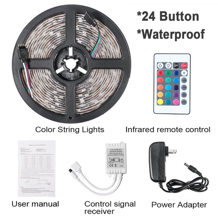 DC12V 2835SMD 5M 300LED Strip Light Waterproof Non-waterproof RGB Lamp + 24/44 key IR Controller+ Power Adapter - MRSLM