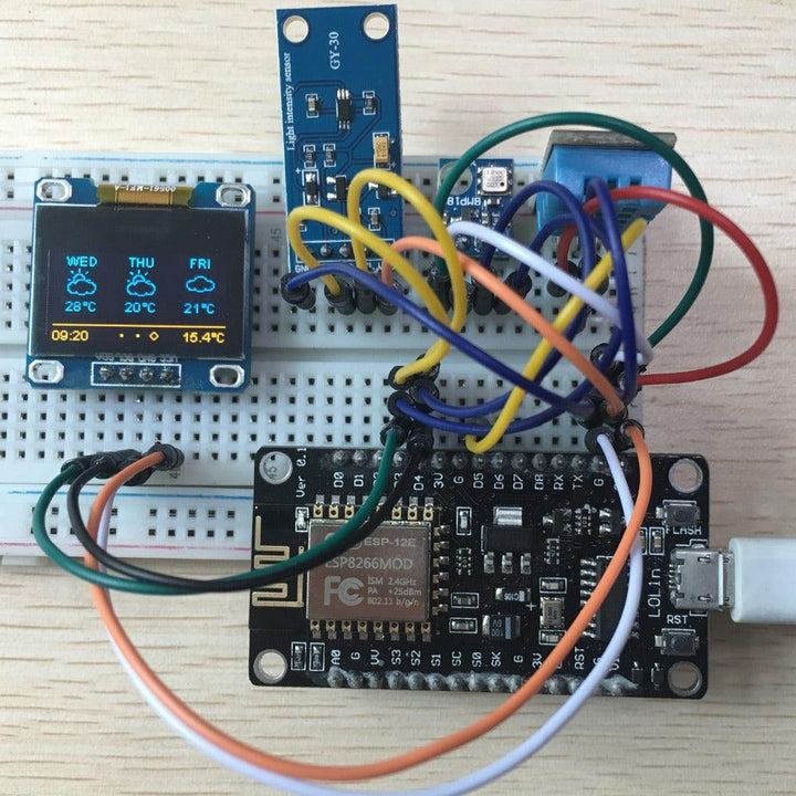 ESP8266 Weather Station Kit with Temperature Humidity Atmosphetic Pressure Light Sensor 0.96 Display for Arduino IDE IoT Starter - MRSLM