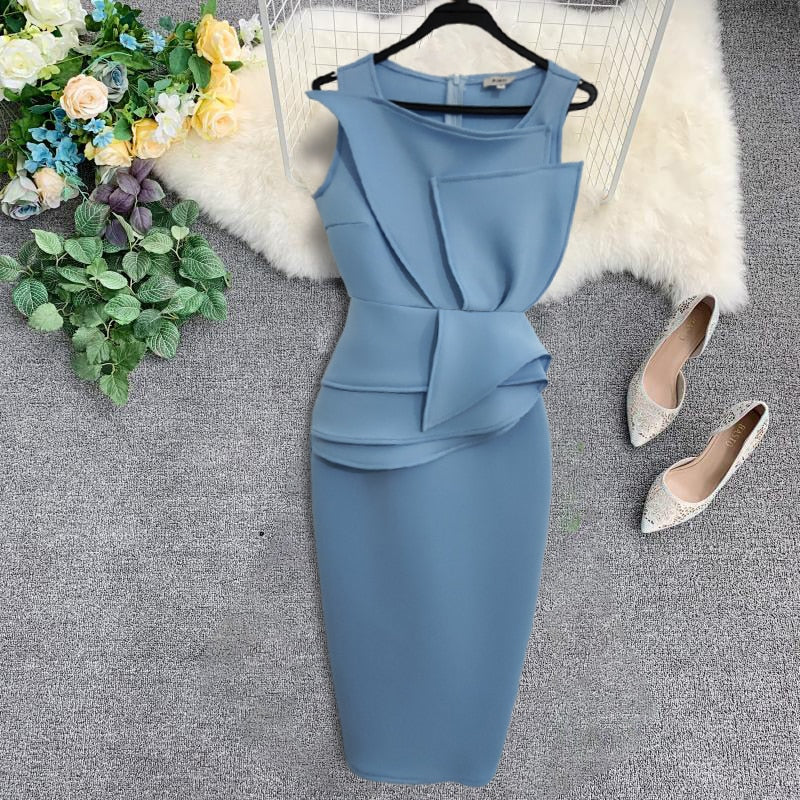 Women's Blue Sleeveless Midi Dress