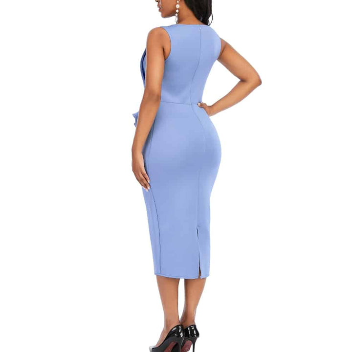 Women's Blue Sleeveless Midi Dress