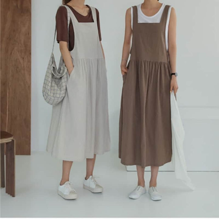 Women's Cotton Sleeveless Dress with Pockets