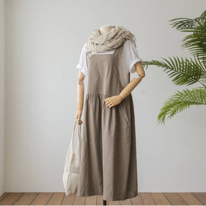 Women's Cotton Sleeveless Dress with Pockets