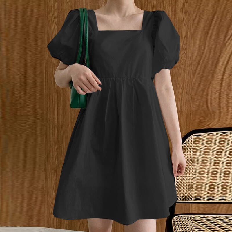Women's Summer Casual Short Dress with Puff Sleeves