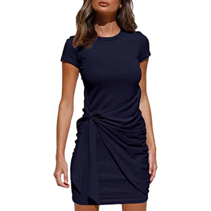 Damen-Wickelkleid mit kurzen Ärmeln und Raffungen