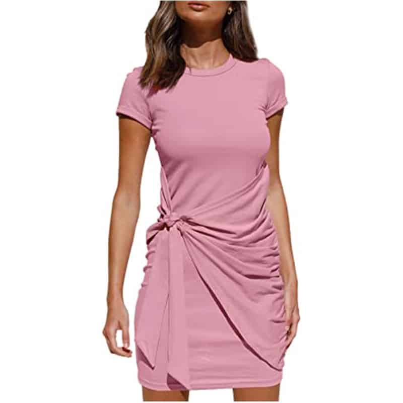 Damen-Wickelkleid mit kurzen Ärmeln und Raffungen
