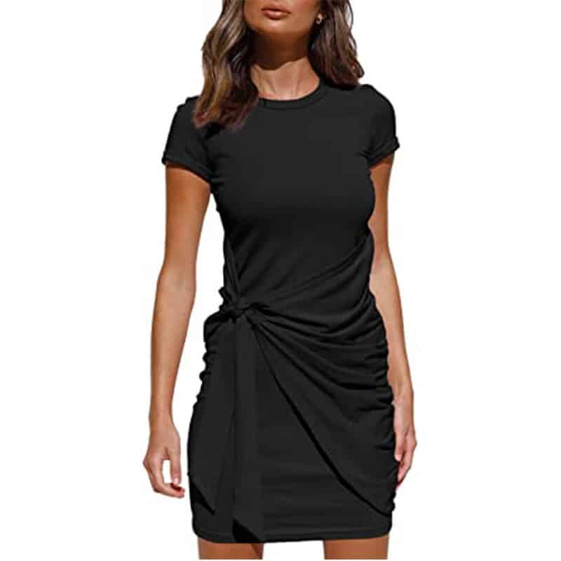 Damen-Wickelkleid mit kurzen Ärmeln und Raffungen