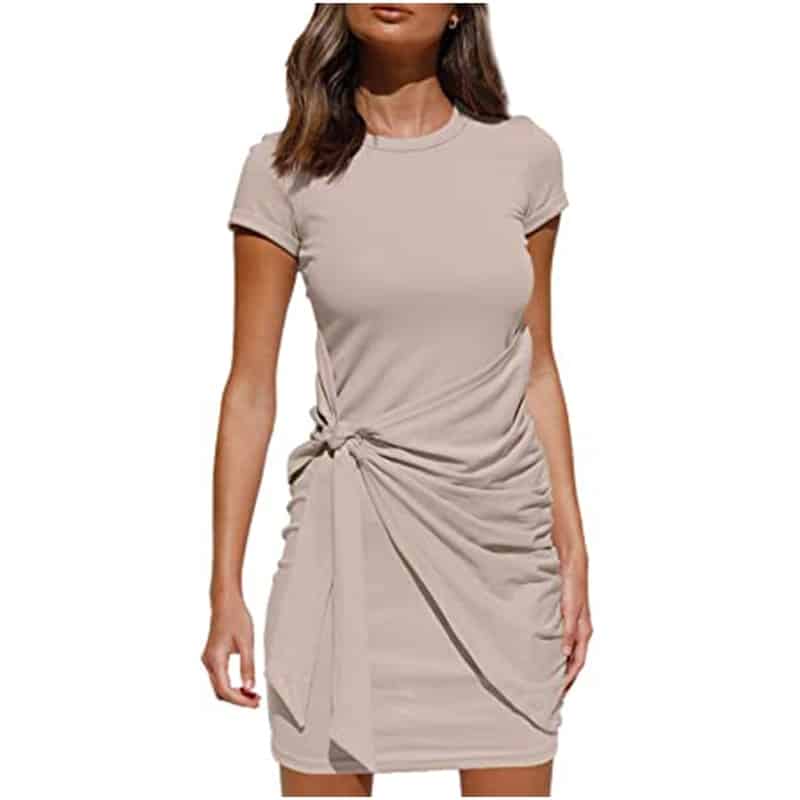 Damen-Wickelkleid mit kurzen Ärmeln und Raffungen