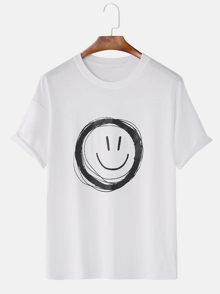 Men Graffiti Smile Crew Neck Short Sleeve Casual T-Shirts - MRSLM