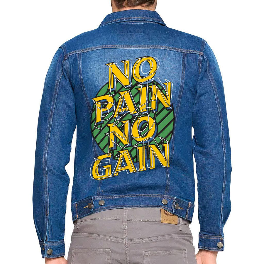 No Pain No Gain Dark Washed Men's Denim Jacket - Trendy Denim Jacket - Best Design Jacket for Men - MRSLM