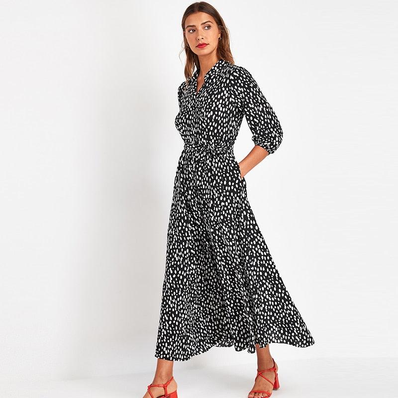 Storm Dot Print Lace-up Pocket Dress