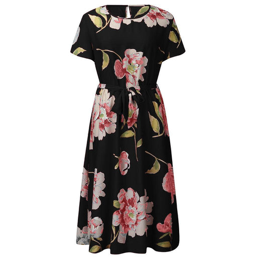 round neck printed chiffon dress, view 4 - MRSLM