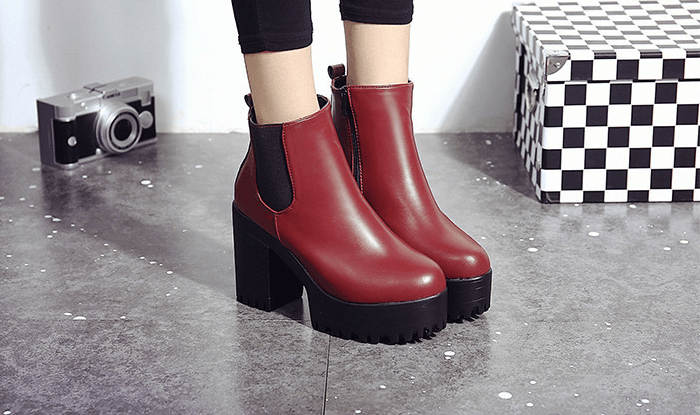 Autumn and winter new round head thick high heel platform side zipper single boots Martin boots wild Europe and the United States sexy women's boots - MRSLM