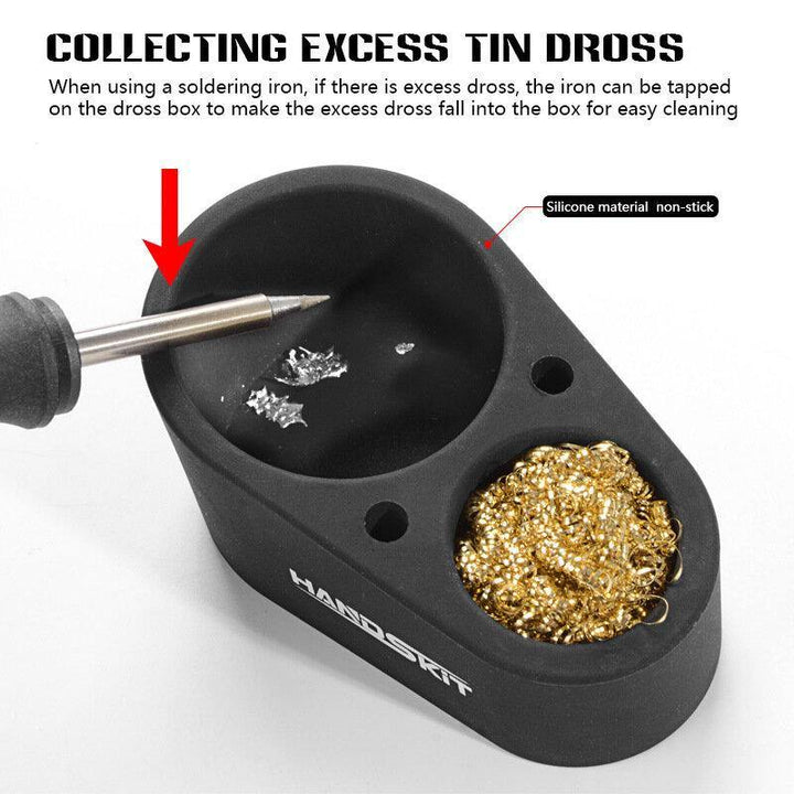 HANDSKIT Soldering Iron Tip Cleaner Welding Solder Cleaning Steel Wire with Stand Tin Dross Box Double Wire Ball - MRSLM