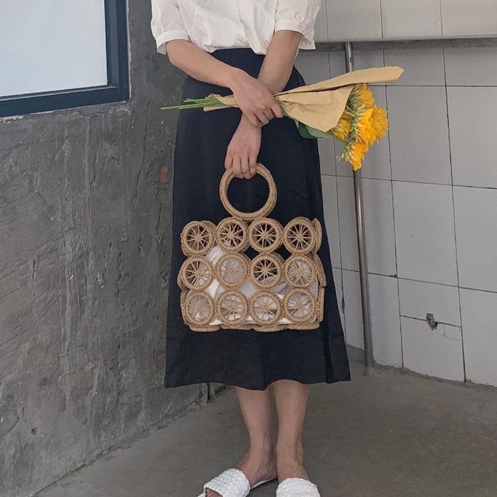 The New Circle Hollow Paper Rope Woven Bag Diagonal Straw - MRSLM