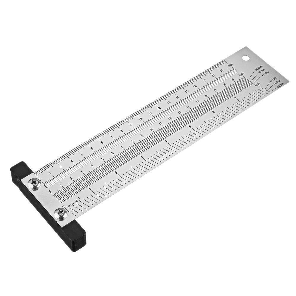 Drillpro Inch and 200/300/400mm Stainless Steel Precision Marking T Ruler Hole Positioning Measuring Ruler Woodworking Scriber Scribing Tool - MRSLM