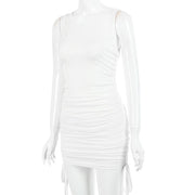 drawstring pleated hip-wrap vest dress, view 11 - MRSLM