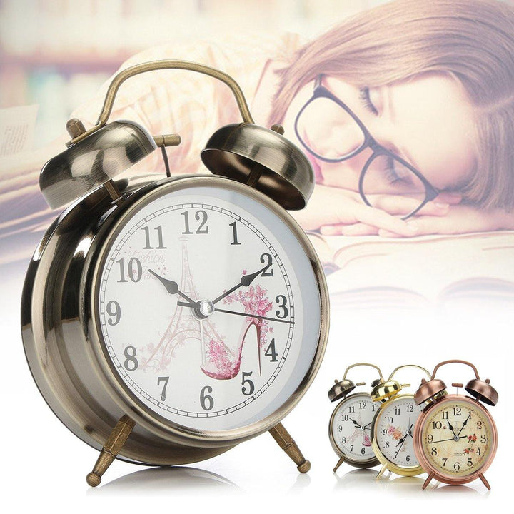 4 Inches Twin Bell Alarm Clock Series Retro Metal Style Twin Bell Clock Bedroom Decoration - MRSLM