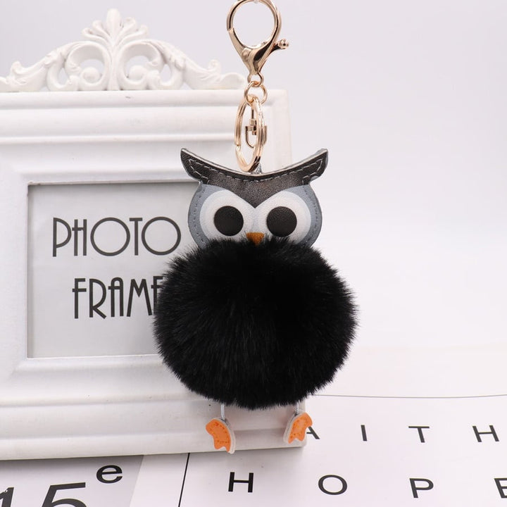 Cute Fur Pompom Owl Shaped Keychain