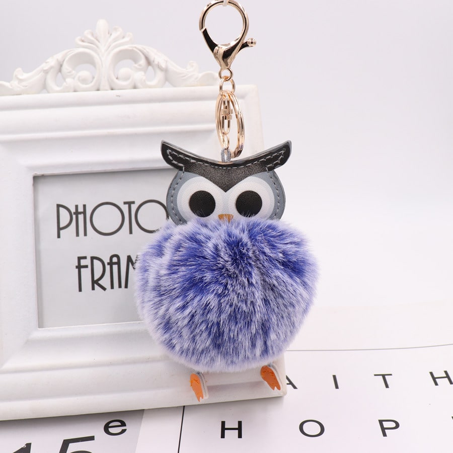 Cute Fur Pompom Owl Shaped Keychain