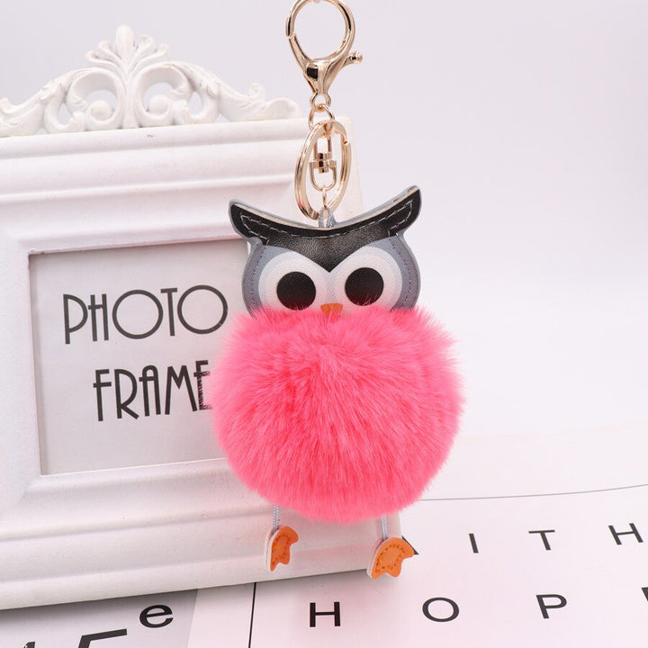 Cute Fur Pompom Owl Shaped Keychain