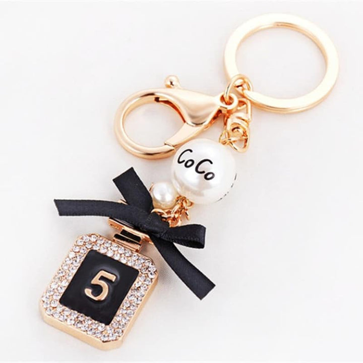 Coco Perfume Bottle Shaped Gold Color Metal Keychain