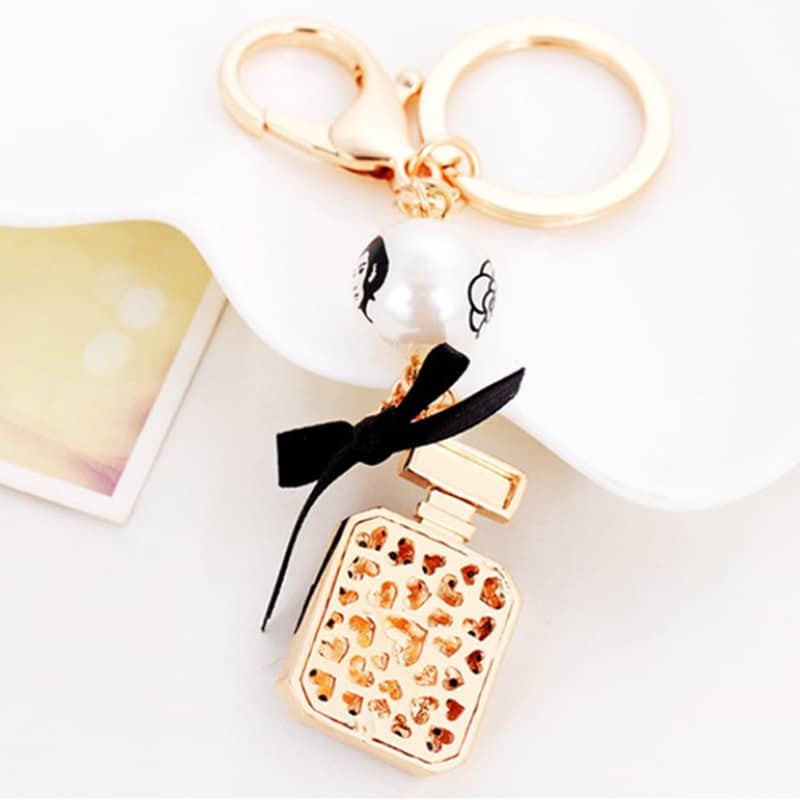 Coco Perfume Bottle Shaped Gold Color Metal Keychain