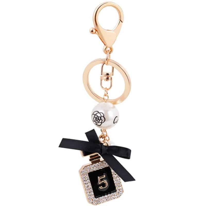 Coco Perfume Bottle Shaped Gold Color Metal Keychain