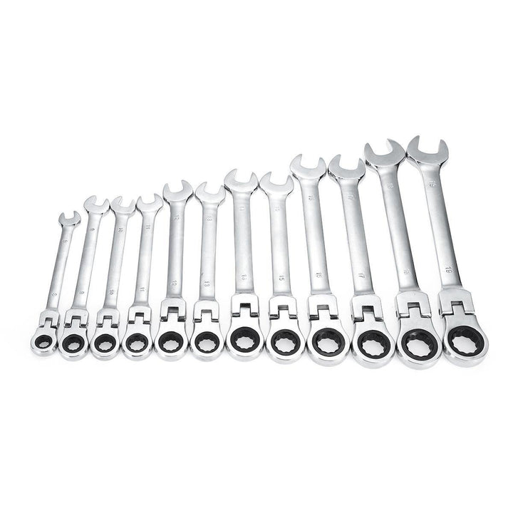 12Pcs Flex Head Ratcheting Wrench Set 8-19mm Metric Combination Spanner with Pouch - MRSLM