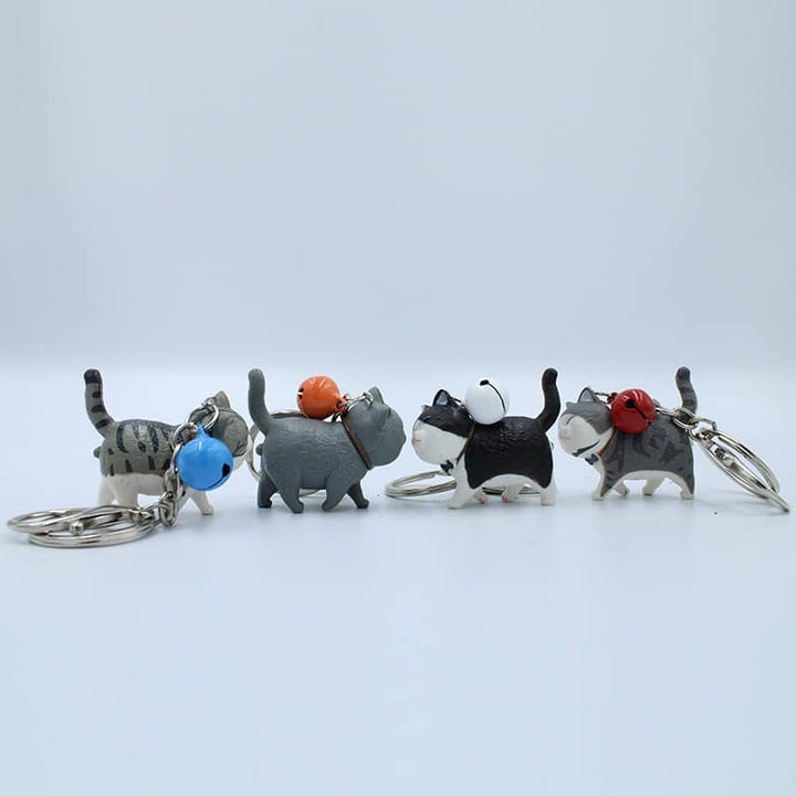 Cartoon Walking Cat Pendant Key Ring with Bell