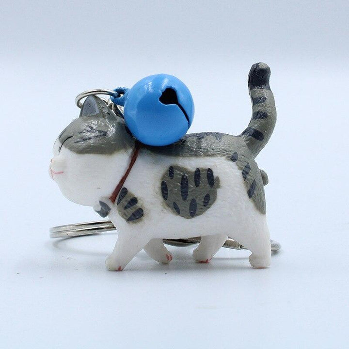 Cartoon Walking Cat Pendant Key Ring with Bell