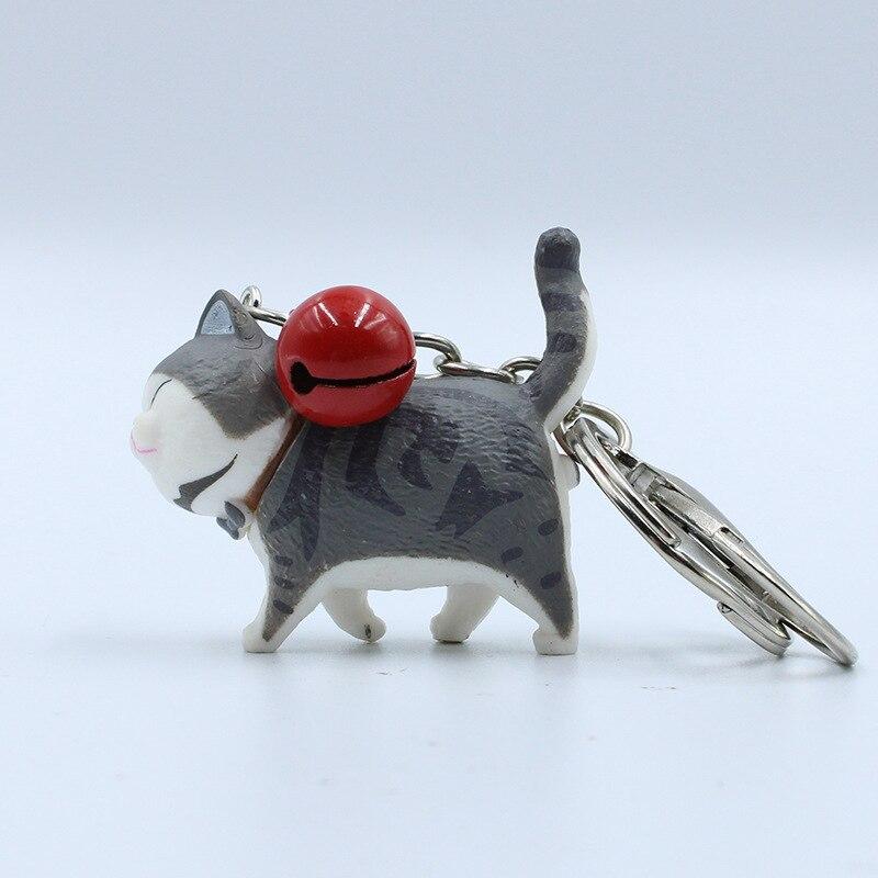 Cartoon Walking Cat Pendant Key Ring with Bell