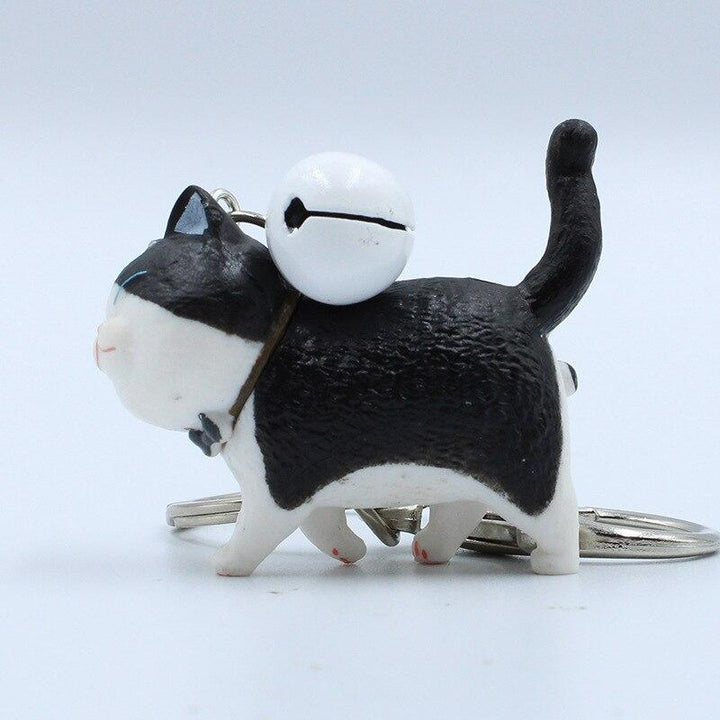 Cartoon Walking Cat Pendant Key Ring with Bell