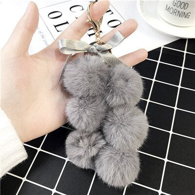 eco fur pom keychain, view 8 - MRSLM