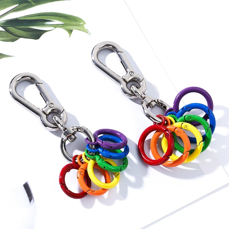 colorful round metal hook keychain, view 6 - MRSLM