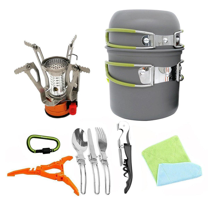 Portable Backpacking Outdoor Picnic Set Hiking Cookware Camping Pot Bowl Stove Set Burner - MRSLM