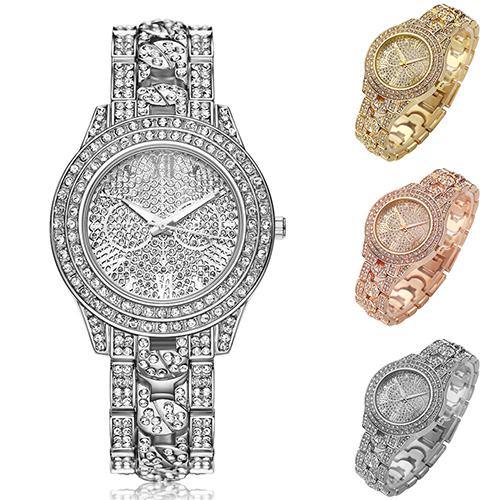 Women's Fashion Luxury Inlaid Shiny Rhinestone Round Dial Quartz Wrist Watch - MRSLM