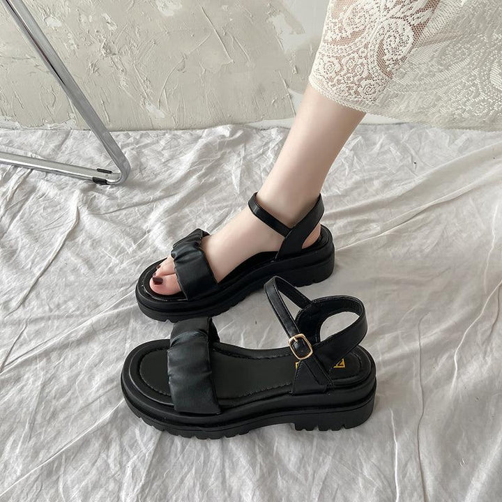 Women's Platform Sandals Summer Student Flat-bottomed French Roman Shoes - MRSLM