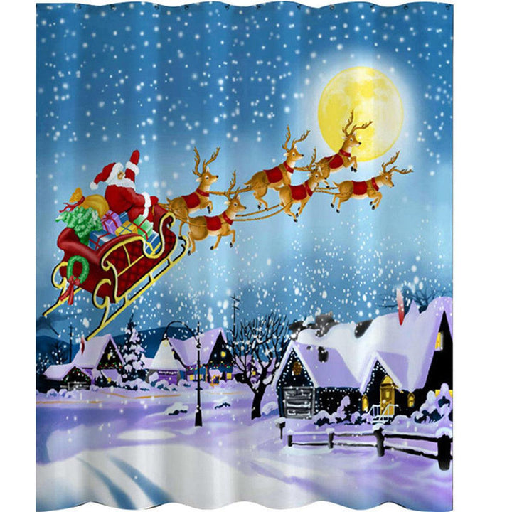 180x180cm Christmas Santa Claus Reindeer Bathroom Shower Curtains With 12 Hooks - MRSLM