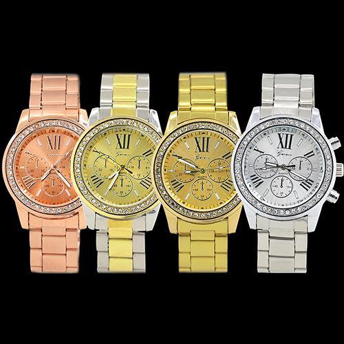 Women's Men's Geneva Roman Number Bling Crystal Analog Quartz Alloy Wrist Watch - MRSLM