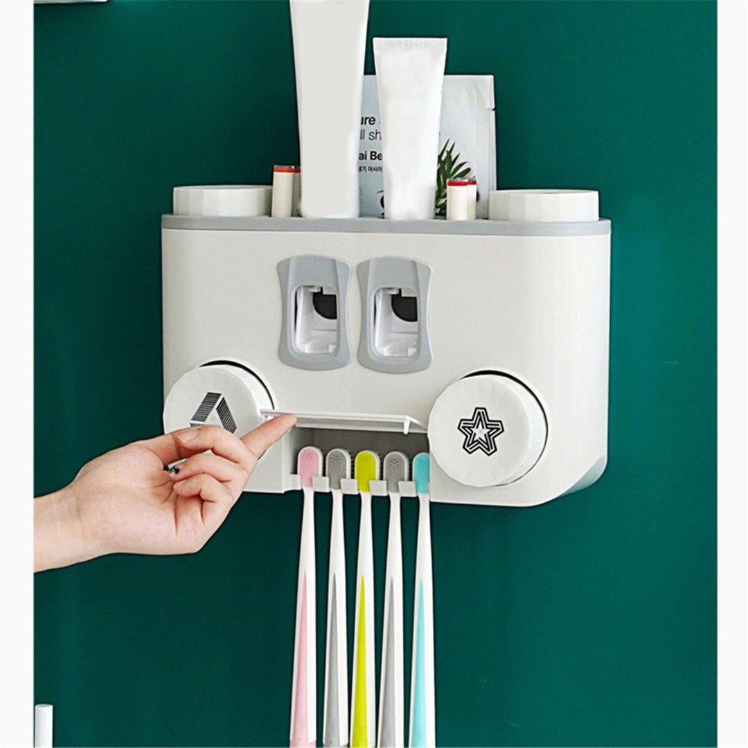 Perforation-free Wall-mounted Multifunctional Plastic Four-cup Toothbrush Holder Set - MRSLM