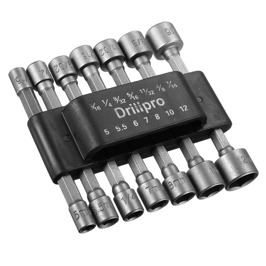 Drillpro 14pcs 1/4 Inch Hex Shank Power Nut Driver Drill Bit Set SAE Metric Socket Wrench Screw Screwdriver - MRSLM