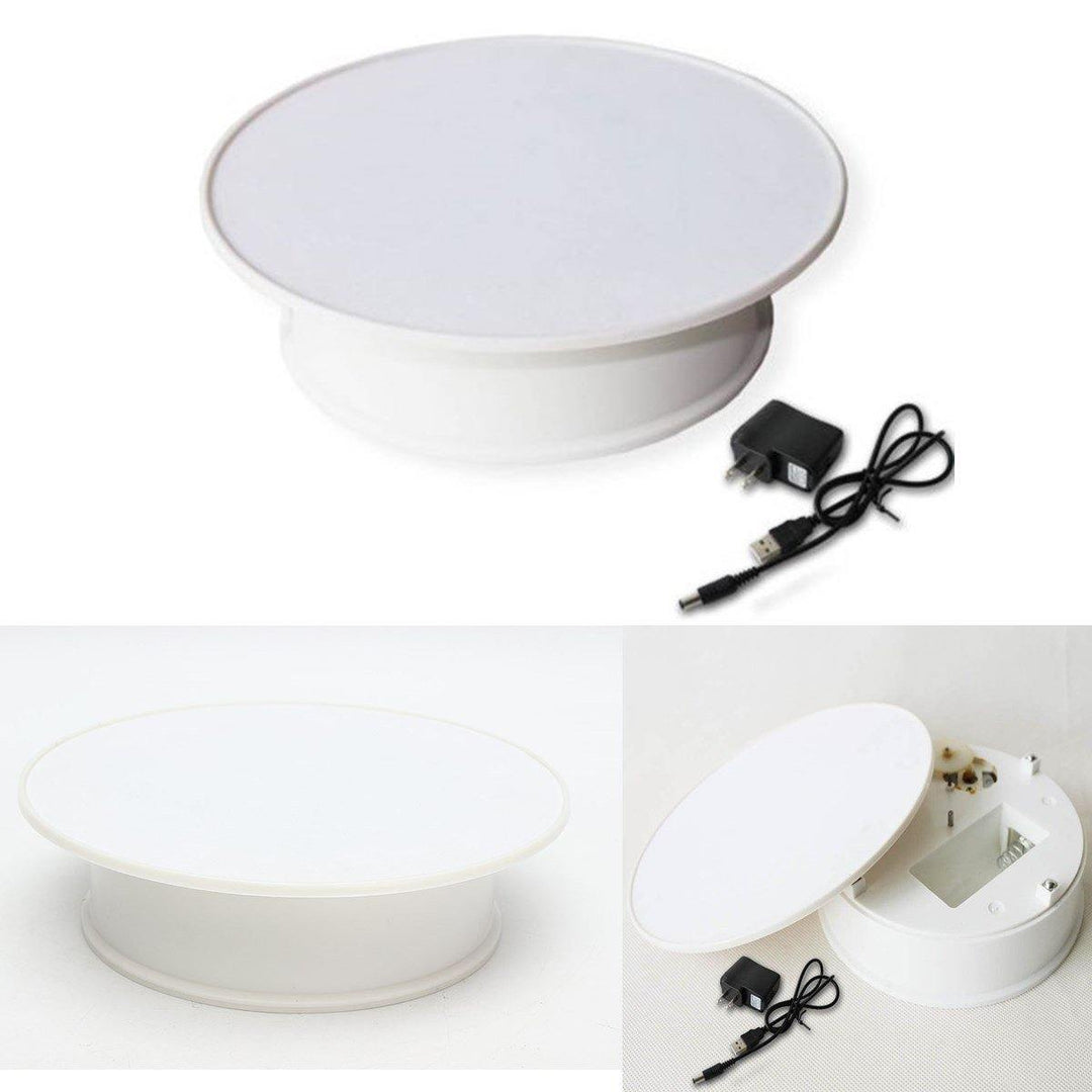 Round White Velvet Top Electric Motorized 360° Rotating Turntable Jewelry Ornament Display Stand - MRSLM