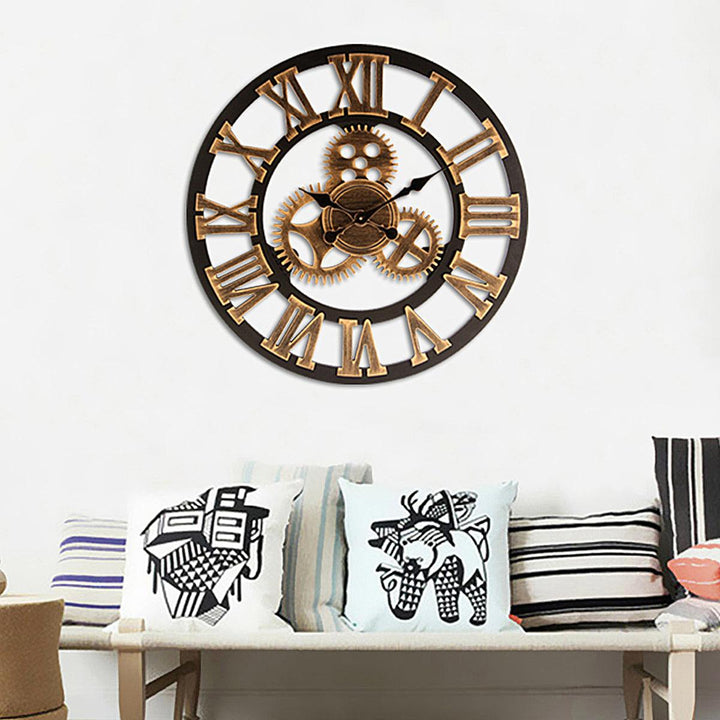 DIY Large Gear Wall Clock Vintage Wooden Art TV Backdrop Home Bedroom Office Wall Decoration Art Supplies - MRSLM