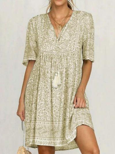 Hollow short sleeve dress sexy V-neck - MRSLM