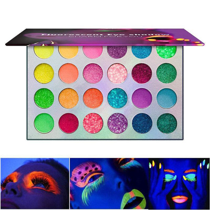 24 Colors Waterproof Glow Eyeshadow Palette Eyeshadow Palette Neon Glow in The Dark Luminous Eyeshadow for Festivals/Party/Halloween/Christmas - MRSLM