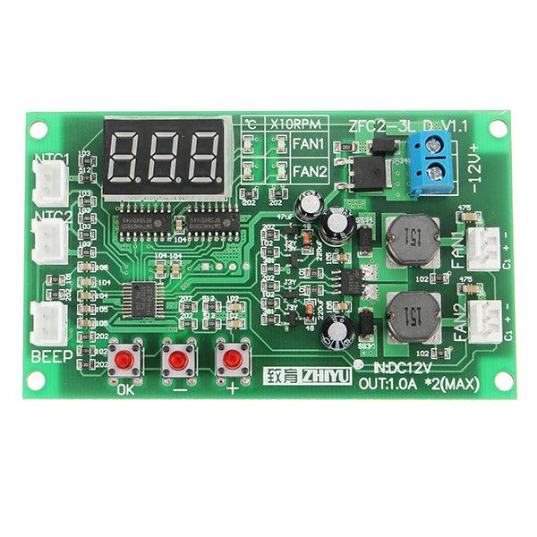 ZHIYU® DC 12V 2 Way 3 Wire Fan Smart Temperature Controller With Temperature Speed Digital Display Stop-Rotating Alarm Function - MRSLM