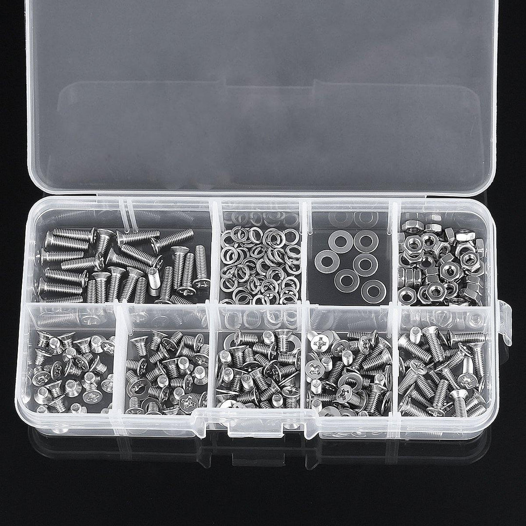 300pcs M3 304 Stainless Steel Phillips Screw Bolt & Hex Nuts Washers Assortment - MRSLM