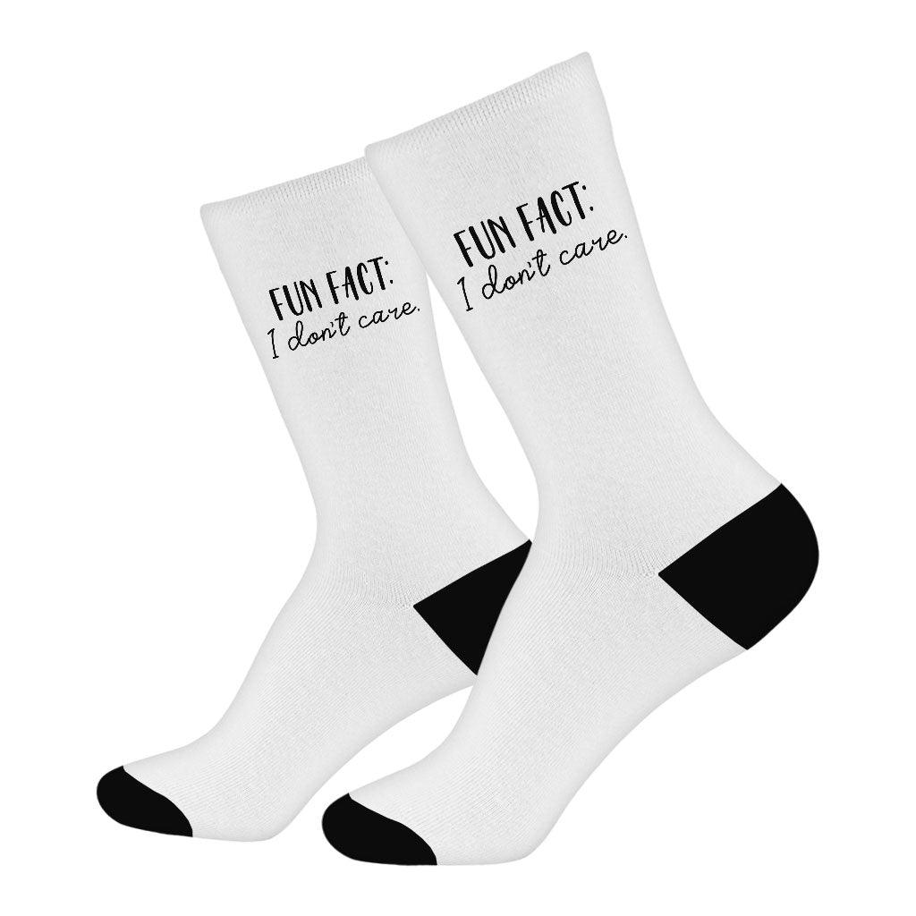 Fun Fact I Don't Care Socks - Cool Novelty Socks - Trendy Crew Socks - MRSLM
