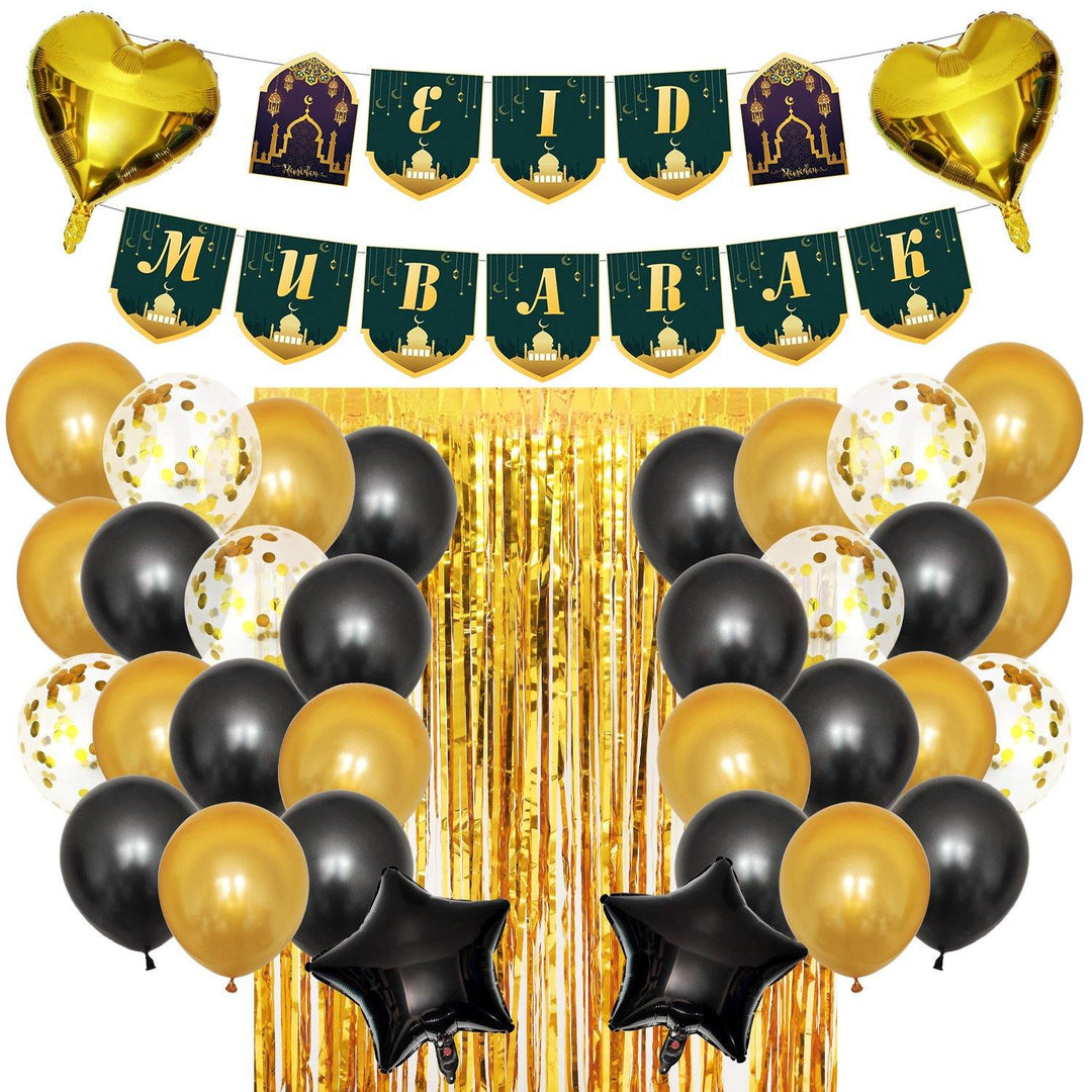 37Pcs/Set Eid Ramadan Mubarak Pentagram Baner Party Foil Balloons Home Decor - MRSLM